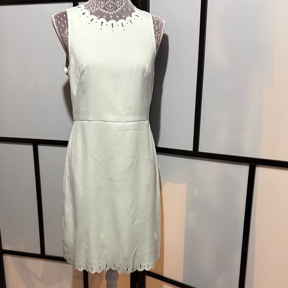 LOFT White Sleeveless Scalloped Hem Shift Dress